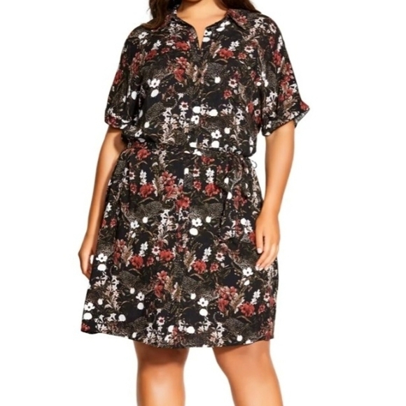 City Chic Leppard Button Down Shirt Dress Floral Animal Print - Picture 2 of 9